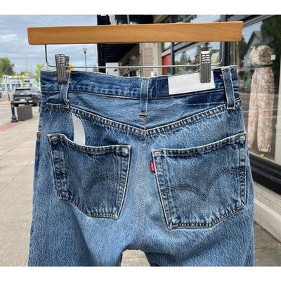 LEVI'S RE/DONE Blue Denim Raw Hem 5 Button Fly Distressed Jeans Sz. 26