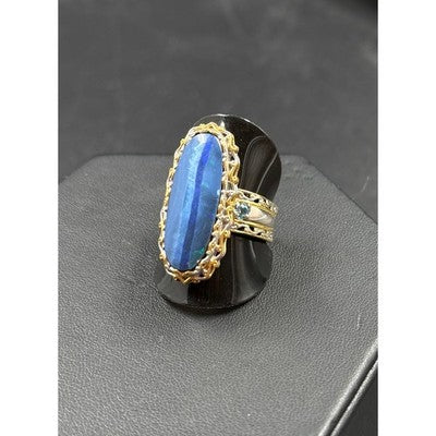 Michael Valitutti Australian Blue Opal & Topaz Sterling w/ Gold-Plate Ring Sz. 9
