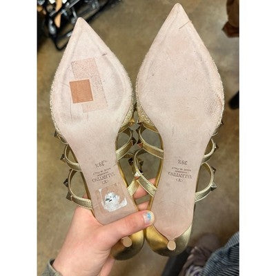 VALENTINO Garavino Rockstud Metallic Boucle Pointed Toe Mules Heels (New) Sz. 9 1/2