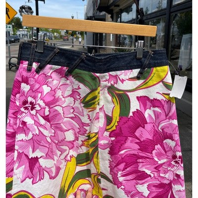 Dolce & Gabbana Blue & Pink Denim Floral Mini A Line Skirt Multicolor - Sz. 32