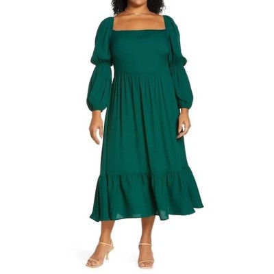 REFORMATION Sz. 12 Emerald Green Mica Long Sleeve Midi Dress New w/Tag