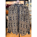 ISABEL ETOILE MARANT Blue Yellow Cotton Striped Floral Print Mock Blouse Sz. - Medium
