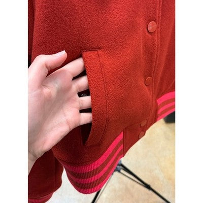 Spiritual Gangster Red Wool Mix Grateful Heart Isla Letterman Jacket - Small