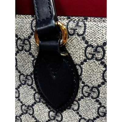 GUCCI GG Supreme Large Navy Blue Monogram & Red Leather Tote Shoulder Bag