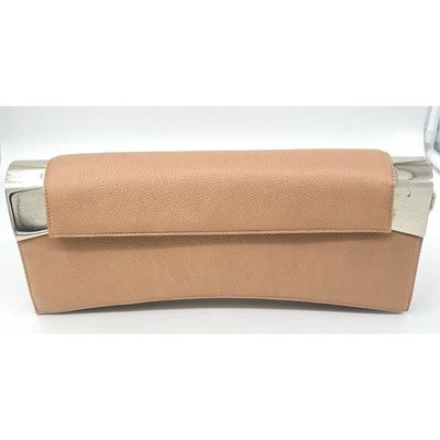 RODO ITALY Tan Italian Leather Evening Clutch Shoulder Bag w/silver Chain