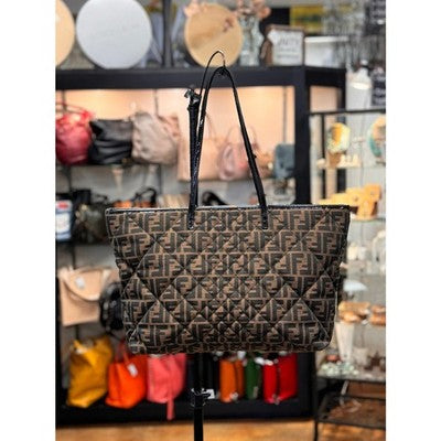 SOLD! FENDI Brown & Black Signature FF Zucca Quilted Canvas Roll Tote Bag