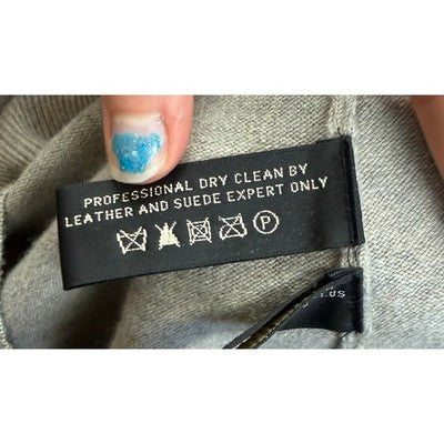 Ralph Lauren Grey Black Label Leather Elbow Panel Cashmere Sweater - Medium