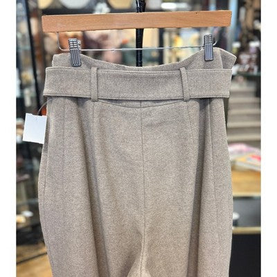 AKRIS punto Tan Wool Blend Belted Cropped Wide Leg Pants Sz. 14