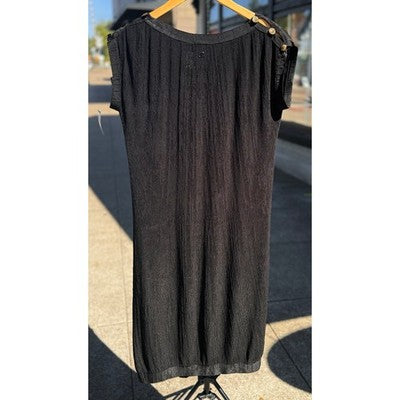 Vintage CHANEL Black Gold Button Sleeveless Casual Midi Dress Sz. 38