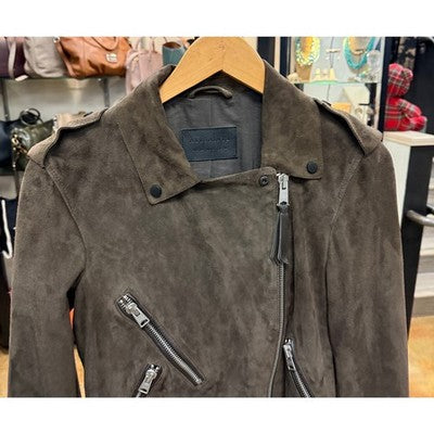 SOLD! ALL SAINTS Brown Suede Asymmetrical Zip Leather Jacket Sz. 6