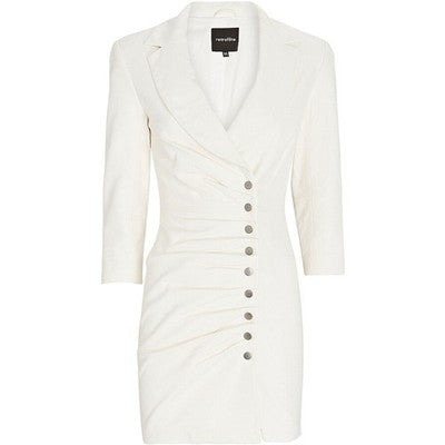 retrofete White Vtg. Lambskin Leather Willa Ruched Assym. Button Mini Dress - X-Small