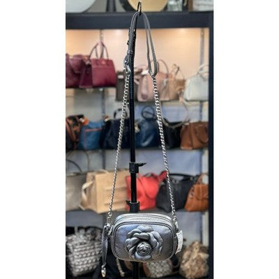 Brighton Silver Rosie Mini Camera Leather Rose Zip Crossbody Bag