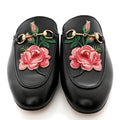GUCCI Princetown Leather Mules Embroidered Floral Horse bit Flats (New w/box) Sz. 36