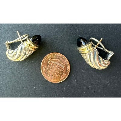 SOLD! DAVID YURMAN Sterling Silver 14K. Yellow Gold Onyx Shrimp Cable Vintage Earrings