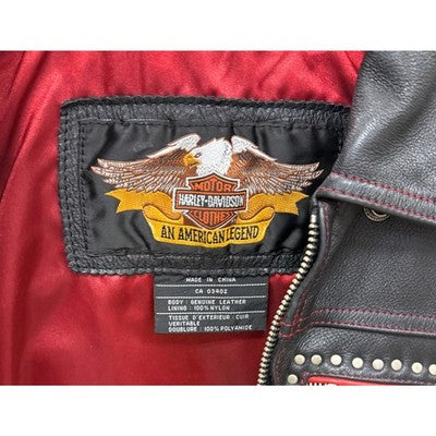 Vintage 90’s Harley Davidson Black Leather Zip Studded Women's Moto Jacket - Medium