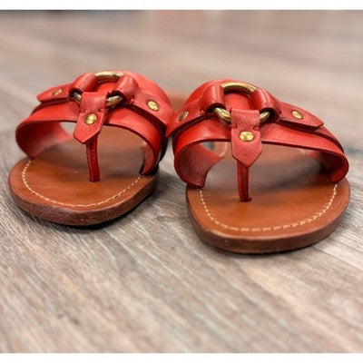 Ralph Lauren Red Purple Label RL Collection Flat Leather Sandals Sz. 9
