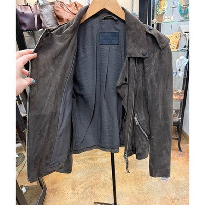 SOLD! ALL SAINTS Brown Suede Asymmetrical Zip Leather Jacket Sz. 6