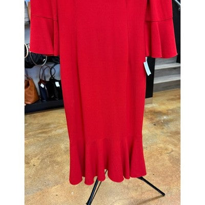 SOLD! Dolce & Gabbana Red Flare Sleeve Midi Viscose Lined Sheath Dress - Medium