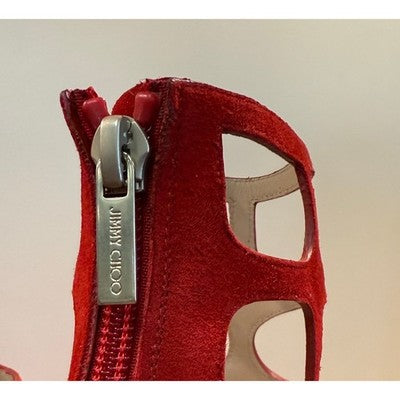 JIMMY CHOO London Suede Ren Gladiator Red Zip Sandals (New w/Box) Sz. 37 1/2