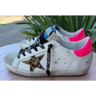 GOLDEN GOOSE Mesh Iconic Leopard SUPER-STAR Leather Low-Top Sneaker Sz. 36/6
