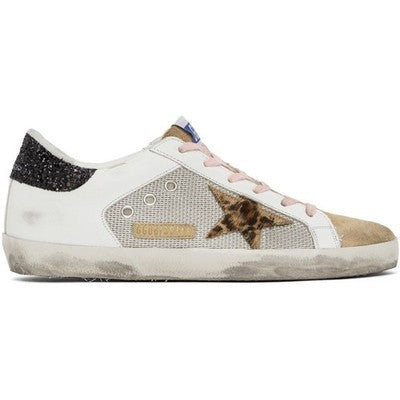 GOLDEN GOOSE White Superstar Leopard Horsy Star Glitter Heel Shoes w/Box Sz. 36