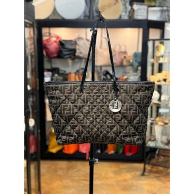 SOLD! FENDI Brown & Black Signature FF Zucca Quilted Canvas Roll Tote Bag
