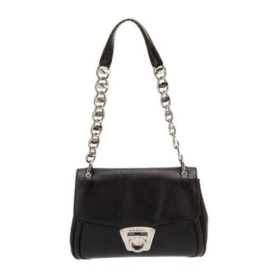 SOLD! Salvatore Ferragamo Black Leather Shoulder Gancini Luisa Nero Calf Bag w/Box