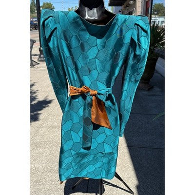Vintage 80’s (Dynasty Era! Andrea Odicini Turquoise & Brown Silk Martha Palm Beach Dress Sz. 40/8