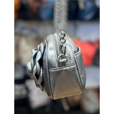 Brighton Silver Rosie Mini Camera Leather Rose Zip Crossbody Bag