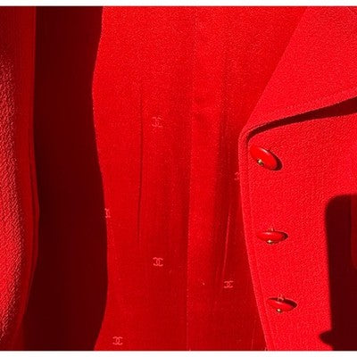 Vintage 90’s CHANEL Boutique Knit Professional Red Skirt Suit Sz. 40