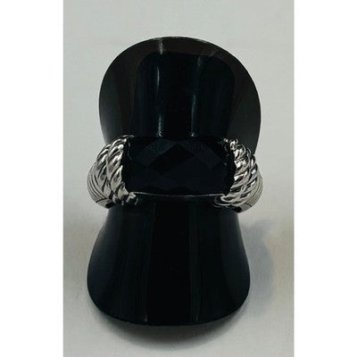Judith Ripka Sterling Silver 925 Pineapple Cut Onyx Ring Sz. 8