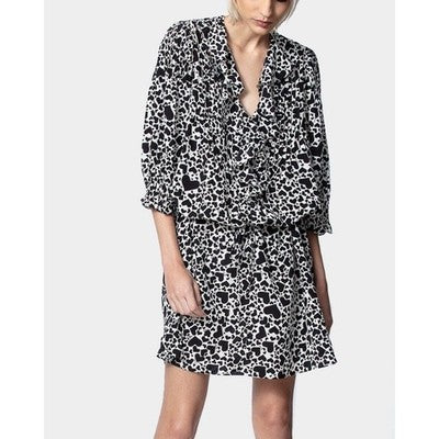 ZADIG & VOLTAIRE Remo Rucas Flash Heart Mini Black & Cream Dress - Large