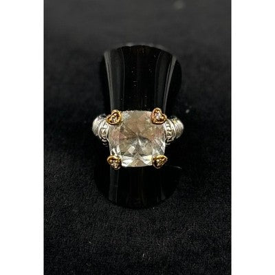 JUDITH RIPKA Two Sterling 925 18K Diamond Hearts Fontaine Crystal Ring Sz. 5 1/2