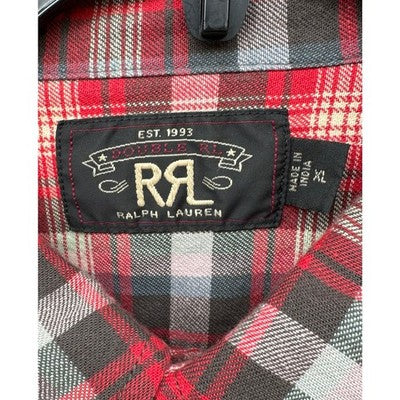 Ralph Lauren RRL Double R Red & Grey Men's Flannel Button Up Shirt - XL