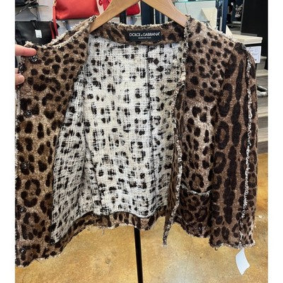 DOLCE & GABBANA Made in Italy Animal-Print Leopard Cropped Jacket Sz. 40