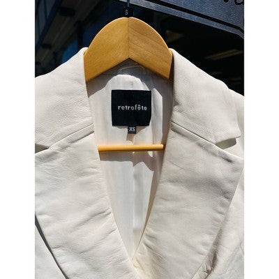 retrofete White Vtg. Lambskin Leather Willa Ruched Assym. Button Mini Dress - X-Small