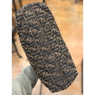 SOLD! FENDI Brown & Black Signature FF Zucca Quilted Canvas Roll Tote Bag