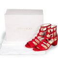 JIMMY CHOO London Suede Ren Gladiator Red Zip Sandals (New w/Box) Sz. 37 1/2