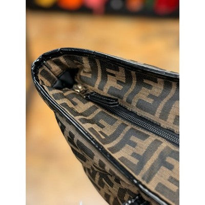 SOLD! FENDI Brown & Black Signature FF Zucca Quilted Canvas Roll Tote Bag