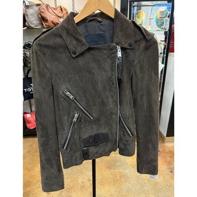 SOLD! ALL SAINTS Brown Suede Asymmetrical Zip Leather Jacket Sz. 6