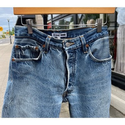 LEVI'S RE/DONE Blue Denim Raw Hem 5 Button Fly Distressed Jeans Sz. 26