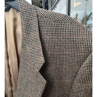 Vintage Men’s Burberrys Tan & Black Houndstooth Wool Blazer Burberry Jacket - XL