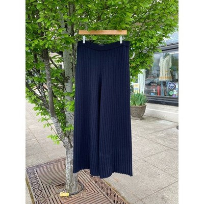 ST. JOHN X-Large Navy Heavy Knit Wool Wide Legged Ribbed Pants NEW - XL