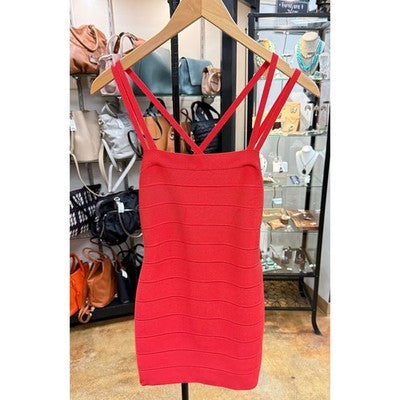 HERVE LEGER Coral Poppy Red Bandage Mini Sleeveless Dress New w/tags Sz. 6