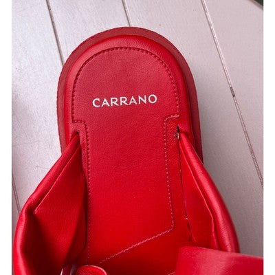 SOLD! CARRANO Red Quilted Leather Cross Ankle Buckle Strap Platform Sandals Sz. 8O