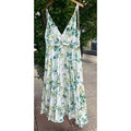 IEENA for MAC DUGGAL White & Green Floral Strappy V-Neck Maxi Gown New Sz. 16