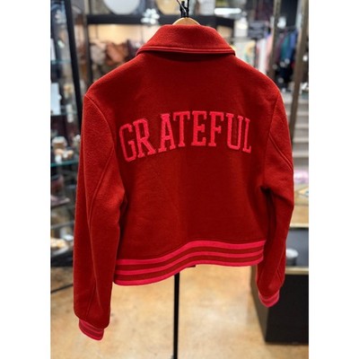 Spiritual Gangster Red Wool Mix Grateful Heart Isla Letterman Jacket - Small