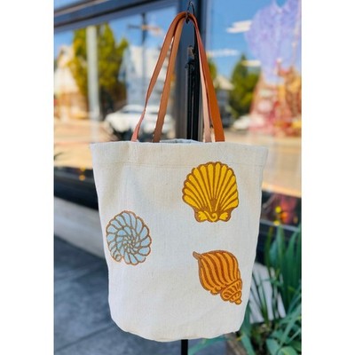 MANSUR GAVRIEL Cream & Yellow Canvas Leather Seashells Tote Shells Pascucci Bag