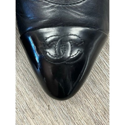 CHANEL Black Lambskin Leather Elastic Cap Toe Short Ankle Boots Sz. 37