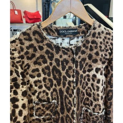 DOLCE & GABBANA Made in Italy Animal-Print Leopard Cropped Jacket Sz. 40